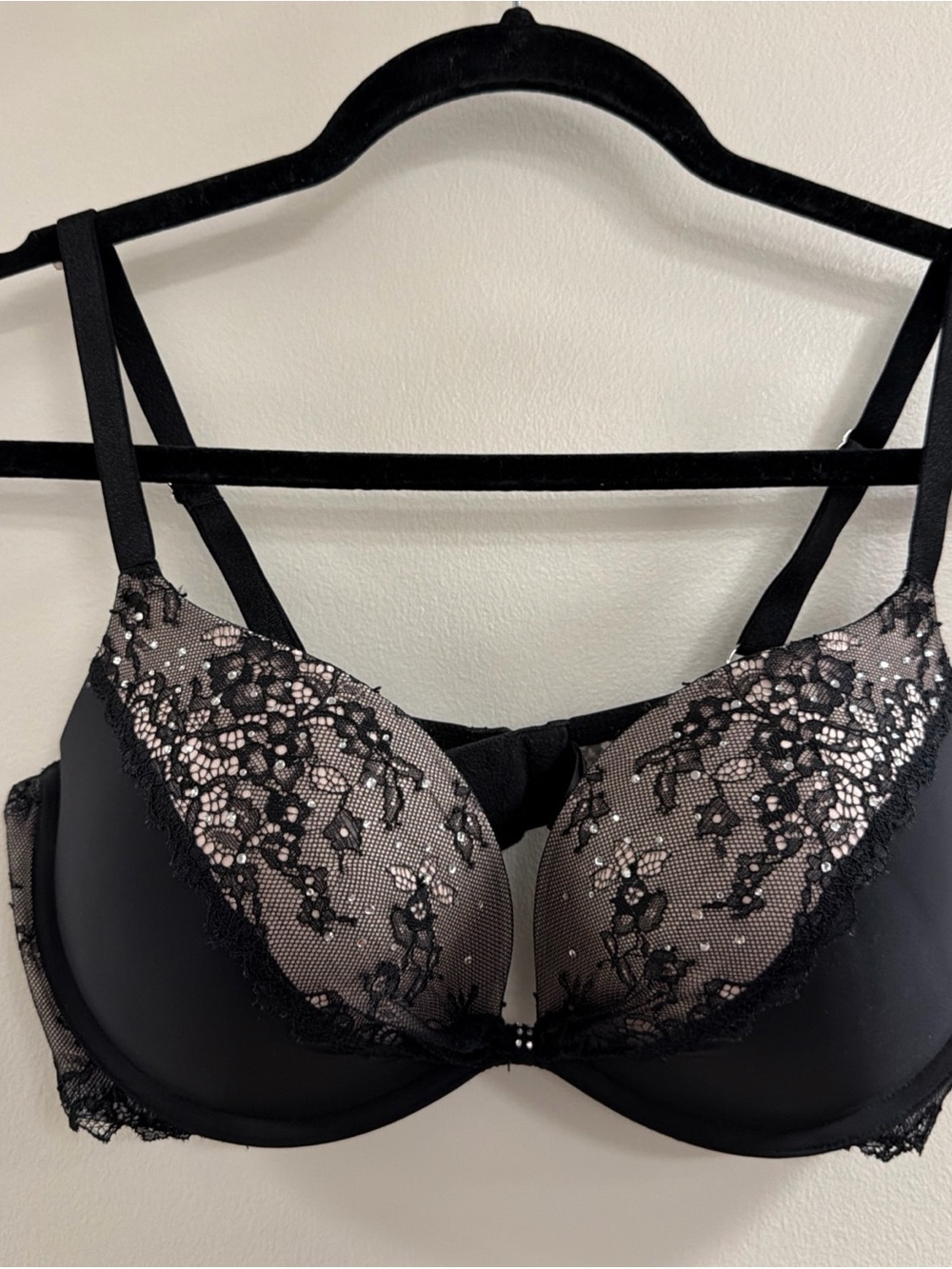 Victoria's Secret Black Lace Push-Up Bra with Sheer Overlay